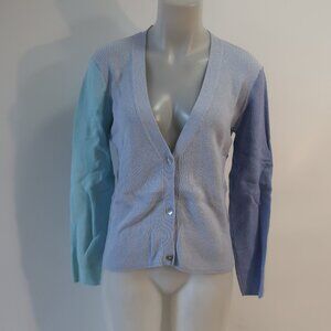Womens Scott & Scott London Blue Ribbed Colorblock V-Neck Cardigan Sweater M